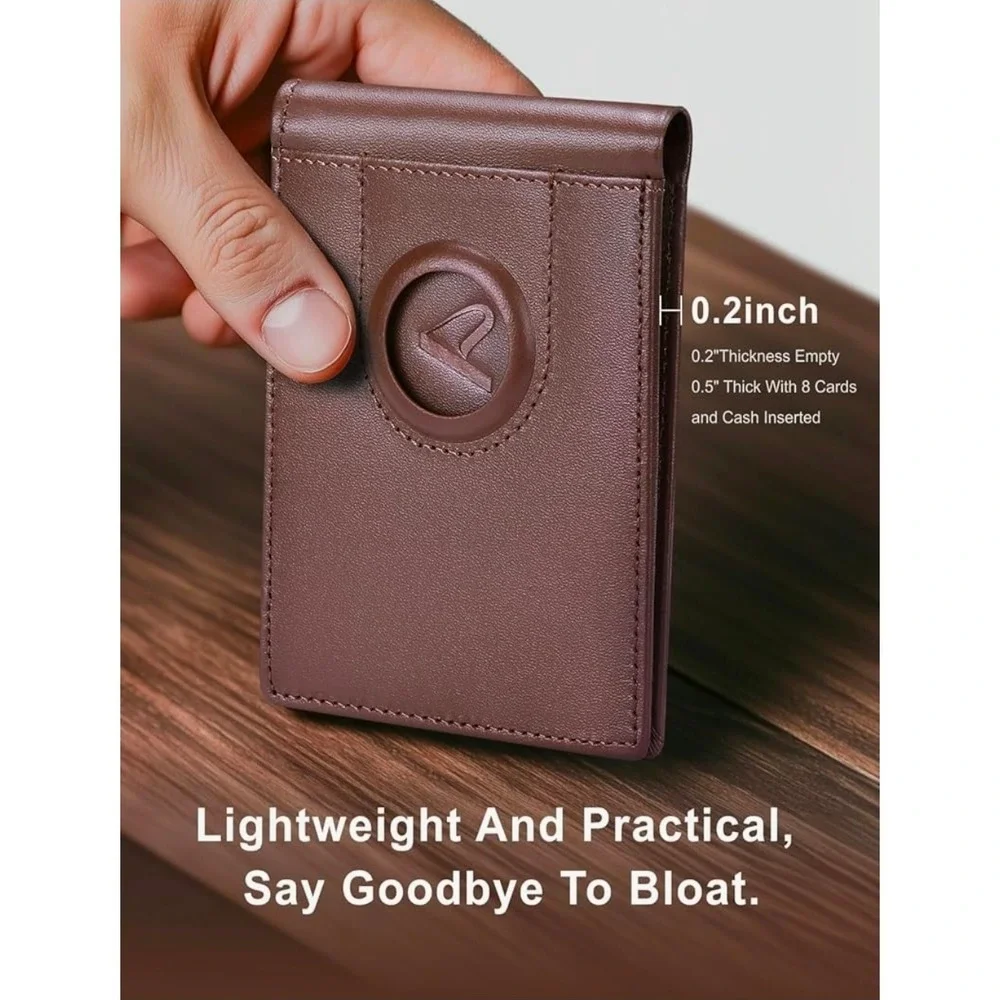 ALLIVE‎ Airtag Wallet for Men Leather Billfold AirTag Holder Vintage Brown